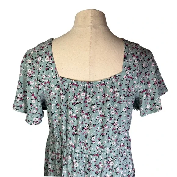 NWT BloomChic Floral Tiered Midi Dress Light Blue Pink Square Neck Pockets US 12 - Picture 7 of 12